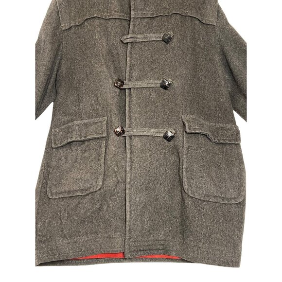 Loden Frey Wool Coat Western Germany Size 50 Gray Red Lining Toggle Closure Flaw - Picture 5 of 16